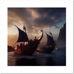 Viking Raiders on Longships Posters and Art